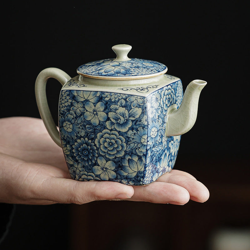 Buddha Stones Blue and White Porcelain Chinese Gongfu Tea Ceramic Kung Fu Teapot Cup Tea Filter Canister Teapot BS 2