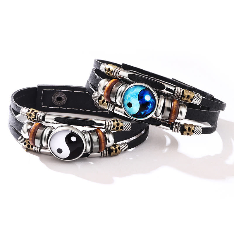 Buddha Stones Yin Yang Leather Balance Bracelet Bracelet BS 1