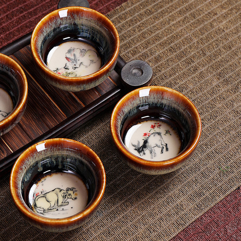 Buddha Stones 12 Chinese Zodiac Pattern Ceramic Teacup Kung Fu Jian Chinese Zhan Tea Cup 73ml Jian Zhan Tea Cup BS main