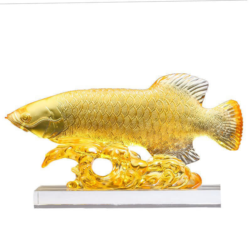 Buddha Stones Handmade Liuli Crystal Koi Fish Art Piece Luck Home Office Decoration Decorations BS 14