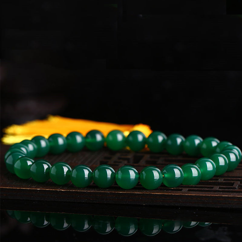 Buddha Stones Natural Green Agate Wrist Mala Power Tassels Pocket Mala Car Decoration Wrist Mala&Decorations BS 7