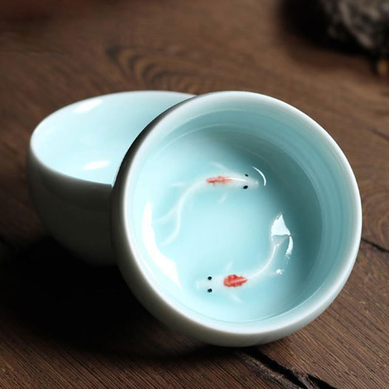 Buddha Stones Colorful Koi Fish Ceramic Teacup Kung Fu Tea Cup Bowl Cup BS 30