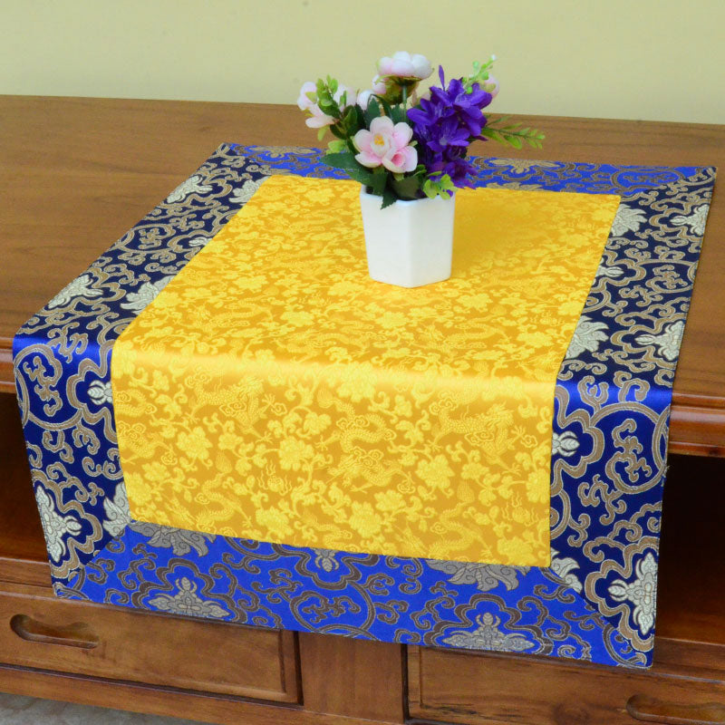 Buddha Stones Brocade Prayer Altar Flower Vajra Dragon Pattern Auspicious Symbols Table Runner Prayer Altar BS 8