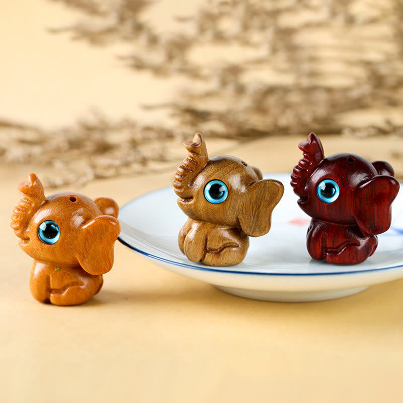 Foviel Sandalwood Small Leaf Red Sandalwood Green Sandalwood Lucky Mini Elephant Carved Protection Decoration