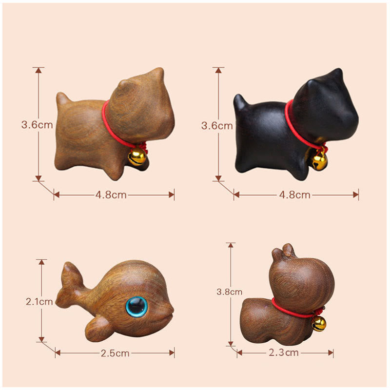 Foviel Green Sandalwood Small Leaf Red Sandalwood Cute Cat Animals Soothing Peace Decoration