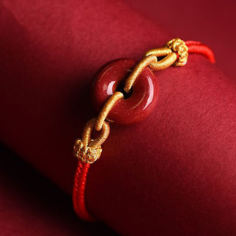 Buddha Stones Handmade Cinnabar Peace Buckle Blessing Braided Rope Bracelet Bracelet BS 2
