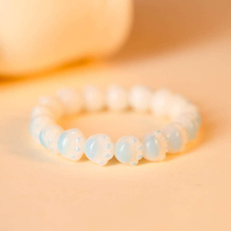 Buddha Stones Natural Bodhi Seed Lovely Paw Lucky Cat Paw Peace Bracelet Bracelet BS Light Blue