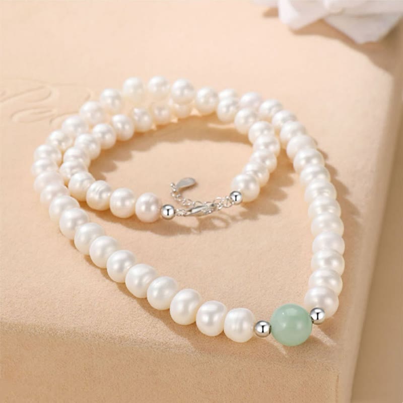 Buddha Stones 925 Sterling Silver Natural Pearl Jade Healing Necklace Bracelet Earrings With Gift Box Bracelet Necklaces & Pendants BS 2