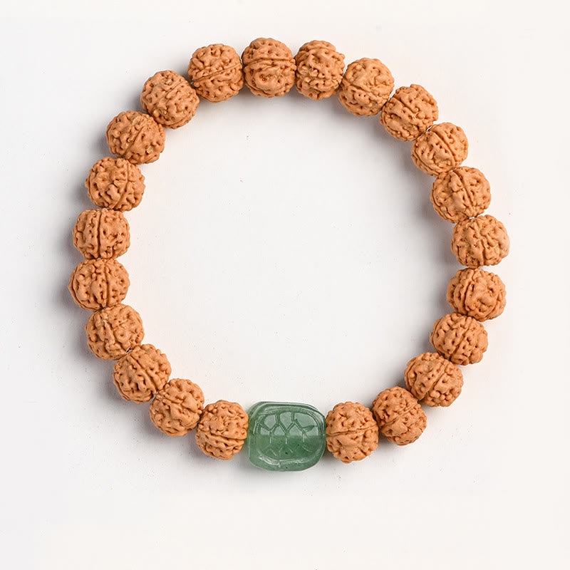 Buddha Stones Tibet Rudraksha Bodhi Seed Wealth Auspiciousness Bracelet Bracelet BS Green Aventurine Tortoise Shell