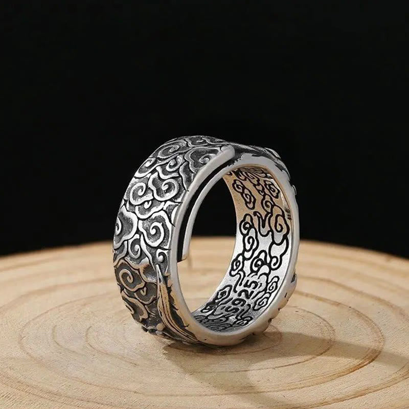 Buddha Stones Guan Gong Auspicious Clouds Amulet Wealth Ring Ring BS 2