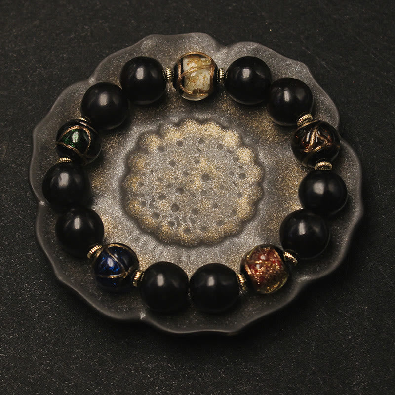 Buddha Stones Western Soapberry Incense Ash Liuli Glass Bead Wealth Bracelet Bracelet BS Western Soapberry&Liuli Glass