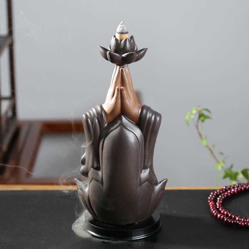 Buddha Stones Buddha Avalokitesvara Chenrezig Ksitigarbha Ceramic Lotus Blessing Backflow Incense Burner Incense Burner BS 1