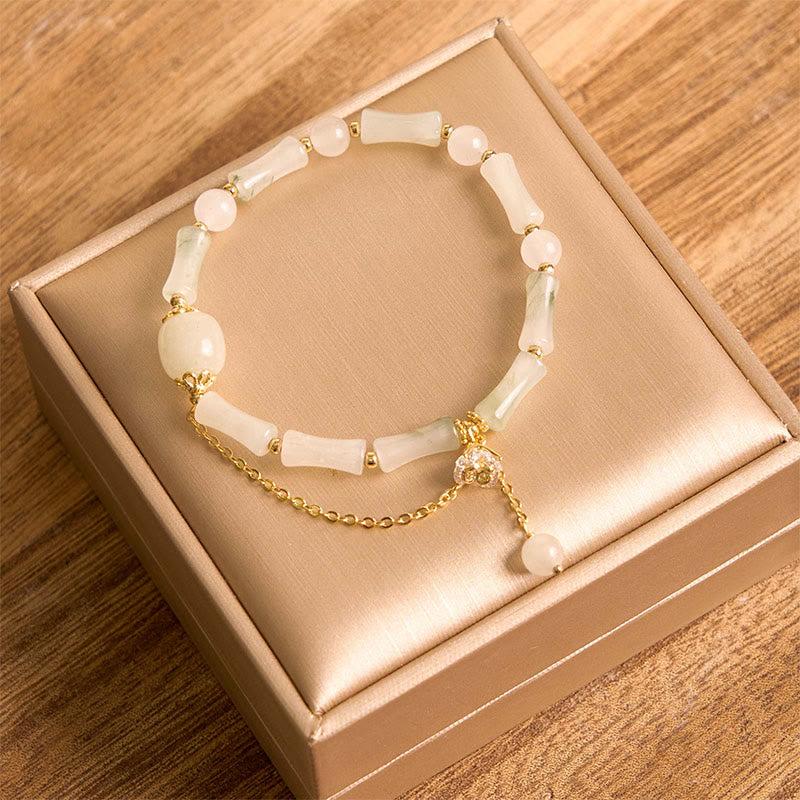 Buddha Stones Tianshan White Jade Bamboo Pattern Luck Blessing Bracelet 9