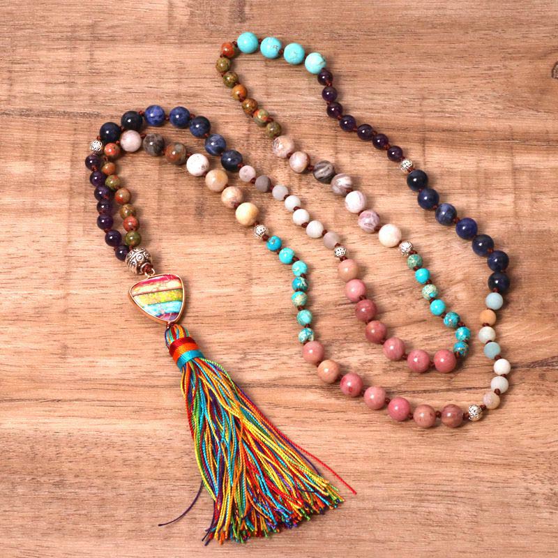 Buddha Stones Tibetan Turquoise Lazurite Zebra Jasper Balance Necklace - Turquoise&Lazurite&Zebra Jasper&Amethyst - image 0