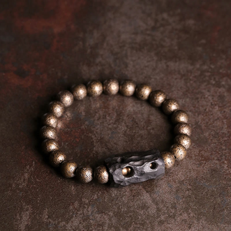 Buddha Stones Tibet Ebony Wood Copper Peace Balance Beaded Bracelet Bracelet BS 8