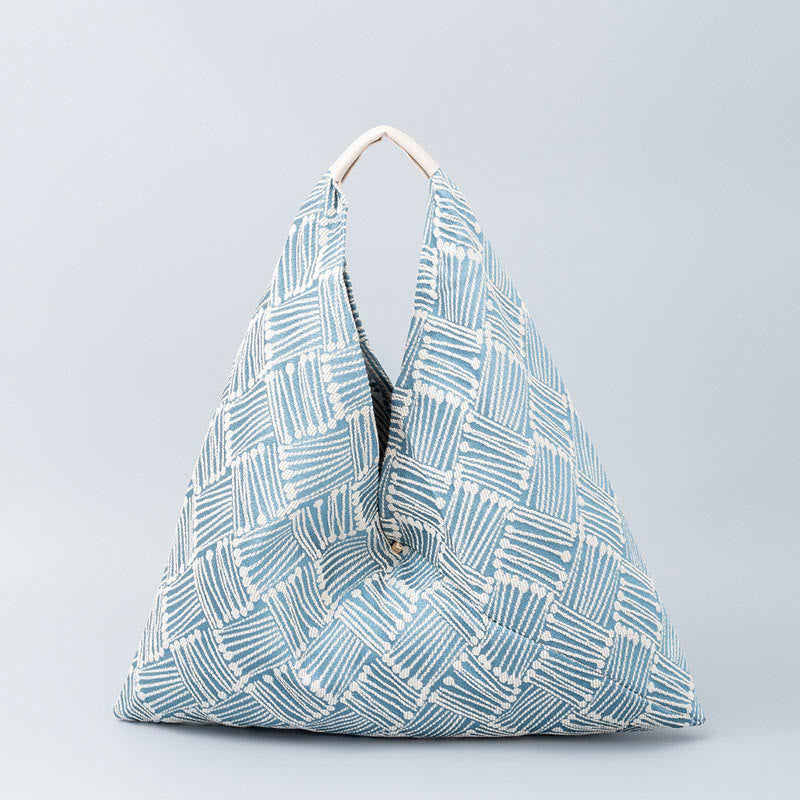 Buddha Stones Geometry Tiger Flowers Leopard Stripes Print Underarm Triangle Shoulder Bag Handbags BS Blue Stripes 58*5*58cm