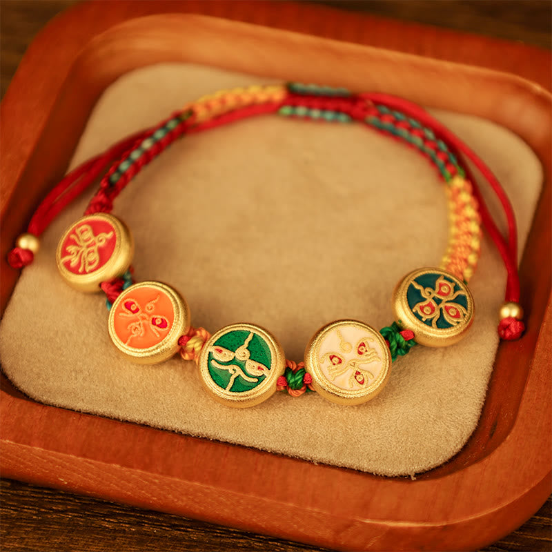 Buddha Stones Tibetan Five God Of Wealth Colorful Rope Braided Luck Bracelet Bracelet BS 2