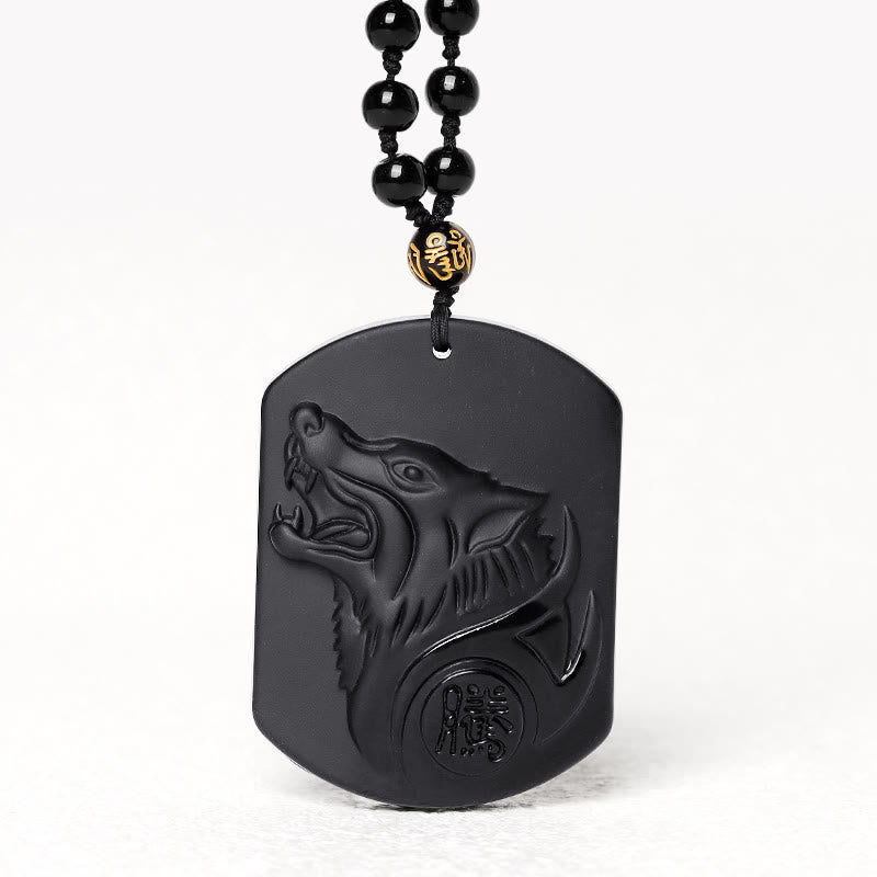Collier pendentif loup en obsidienne noire Foviel pour la purification