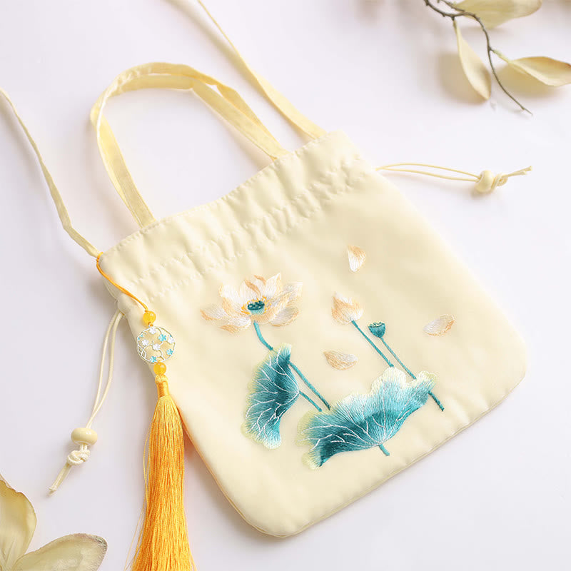 Buddha Stones Lotus Peony Epiphyllum Phoenix Suzhou Embroidery Cotton Linen Tote Crossbody Bag Shoulder Bag Handbag Crossbody Bag BS 10