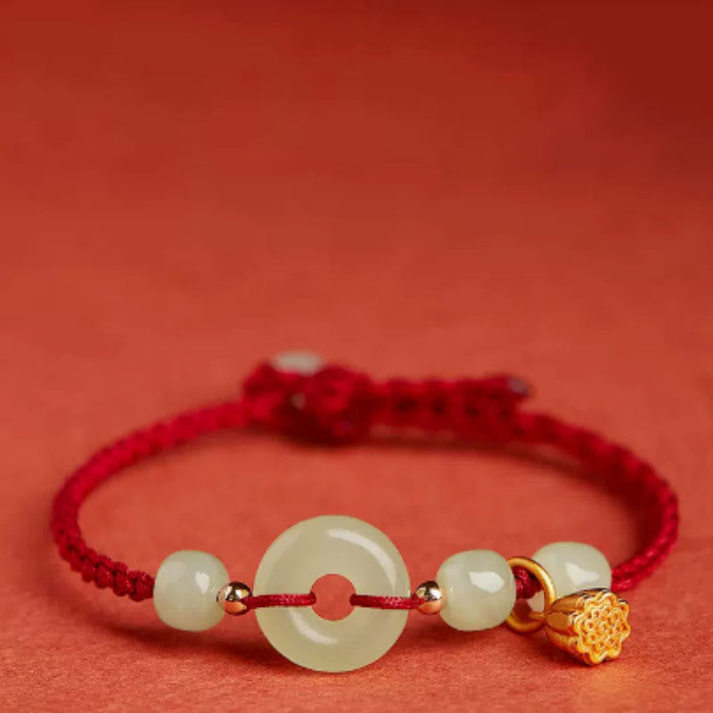 Buddha Stones Round Peace Buckle Jade Lotus Happiness Abundance Wealth String Bracelet - image 2