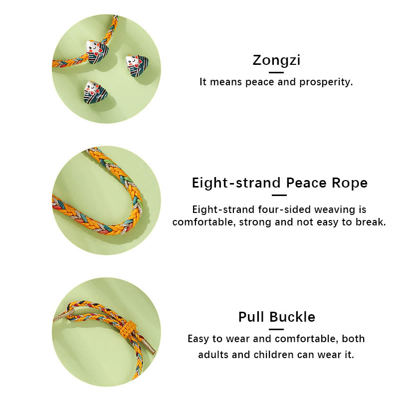 Buddha Stones 925 Sterling Silver Dragon Boat Festival Zongzi Pattern Luck Handmade Multicolored Rope Child Adult Bracelet Bracelet BS 10