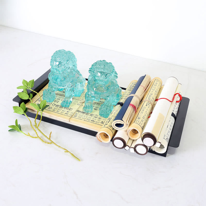 Buddha Stones 2Pcs Lion Statue Courage Strength Resin Home Office Decoration Decorations BS 2
