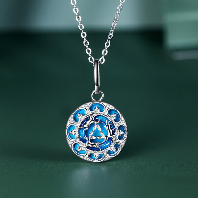 Buddha Stones 925 Sterling Silver Round Turquoise Three Rabbits Balance Necklace Pendant - Turquoise(Purification♥Protection) - image 0