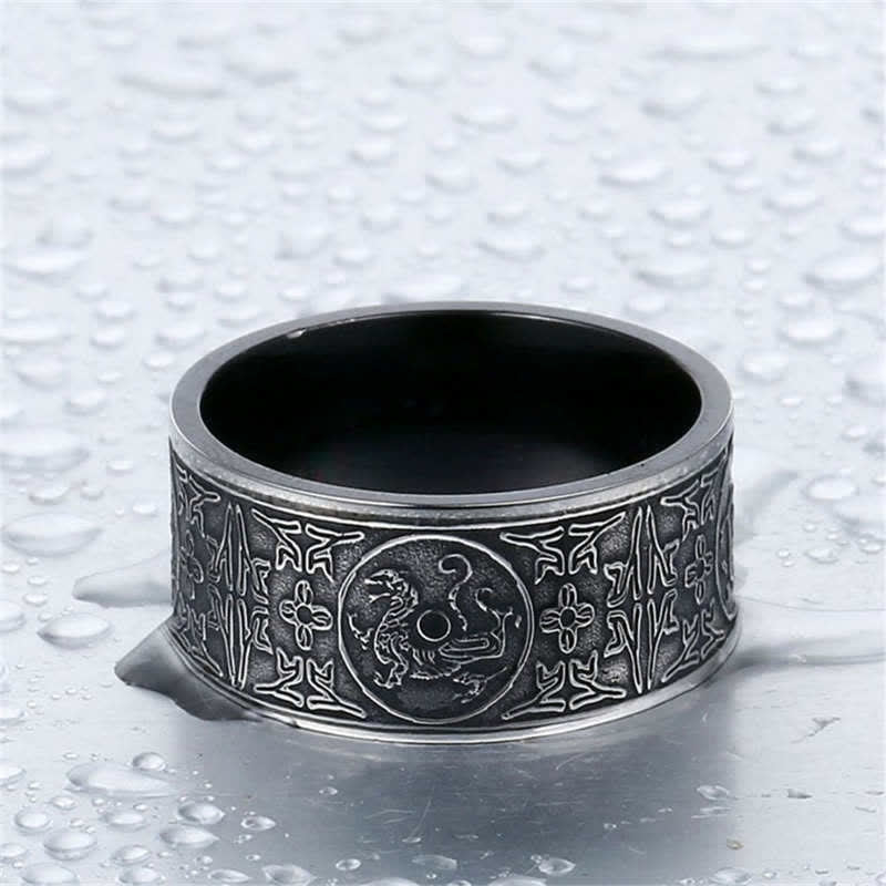Buddha Stones Four Guardian Beast Dragon White Tiger Suzaku Basalt Carved Success Luck Ring Ring BS 2