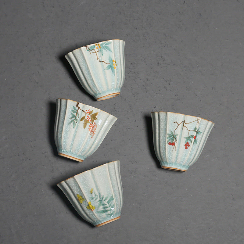 Buddha Stones Loquat Dogwood Hawthorn Morning Glory Ceramic Teacup Kung Fu Tea Cup Cup BS 2
