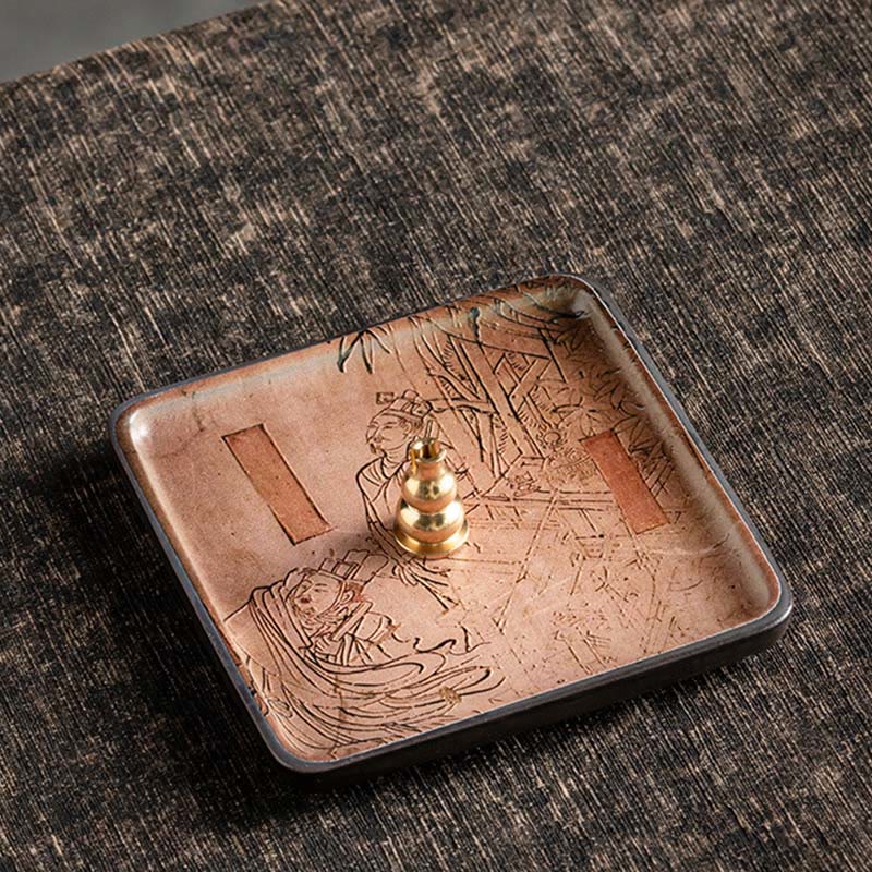 Buddha Stones Mountain Lake Flower Leaf Healing Ceramic Plate Tray Stick Incense Burner Decoration Incense Burner BS Ancient People 10.2*10.2*1.2cm