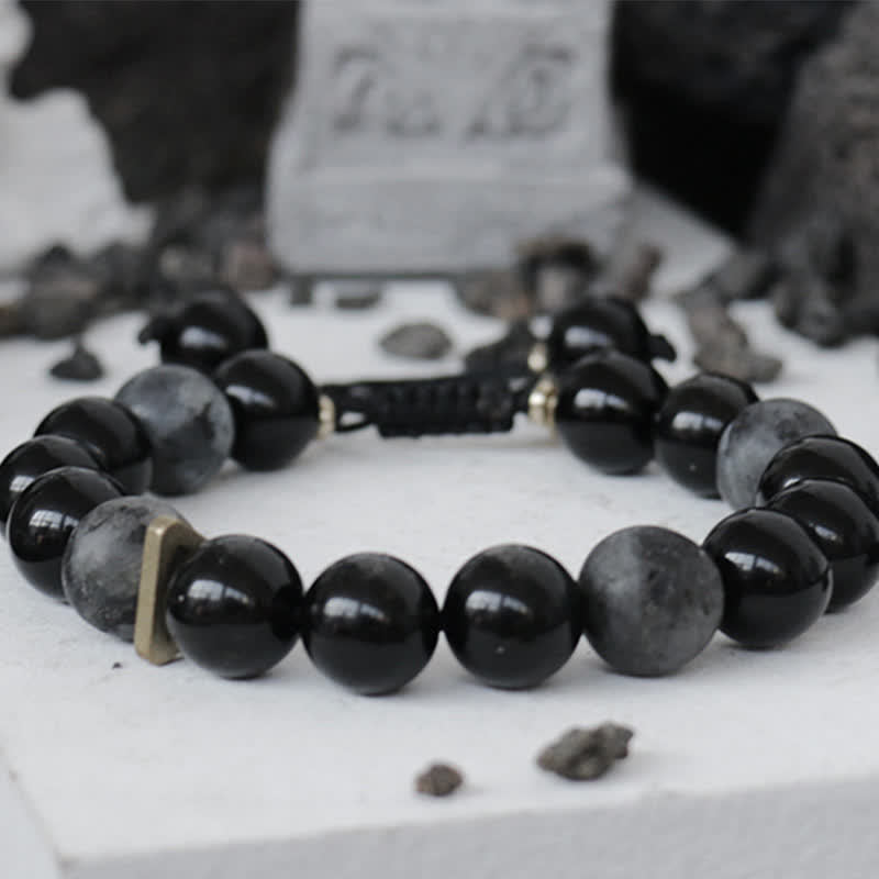 Buddha Stones Black Obsidian Black Glitter Stone Purification Bracelet Bracelet BS 10