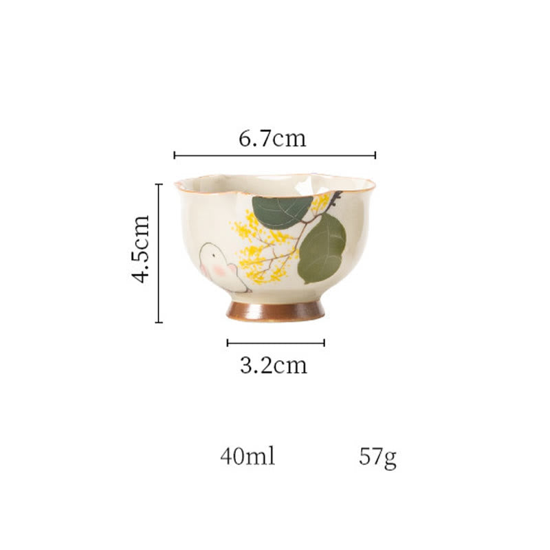 Buddha Stones Hand Painted Small Osmanthus Rabbit Ceramic Teacup Kung Fu Tea Cup 40ml Cup BS 13