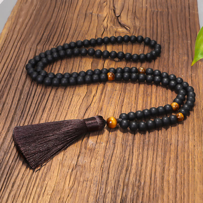 Buddha Stones 108 Mala Beads Frosted Stone Tiger Eye Balance Bracelet Necklace Pendant Bracelet Necklaces & Pendants BS Mala