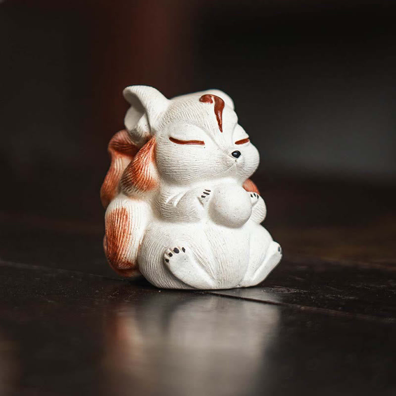 Buddha Stones Mini Nine-Tailed Fox Purple Clay Luck Desk Decoration Decorations BS 10