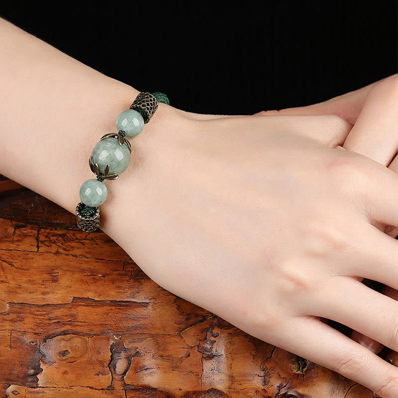 Buddha Stones Handmade Green Rope Luck Jade Bead Prosperity Bracelet Bracelet BS 5