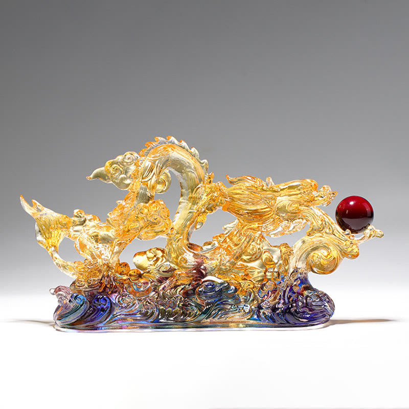 Buddha Stones Handmade Dragon Liuli Crystal Art Piece Protection Strength Home Office Decoration Decorations BS 3