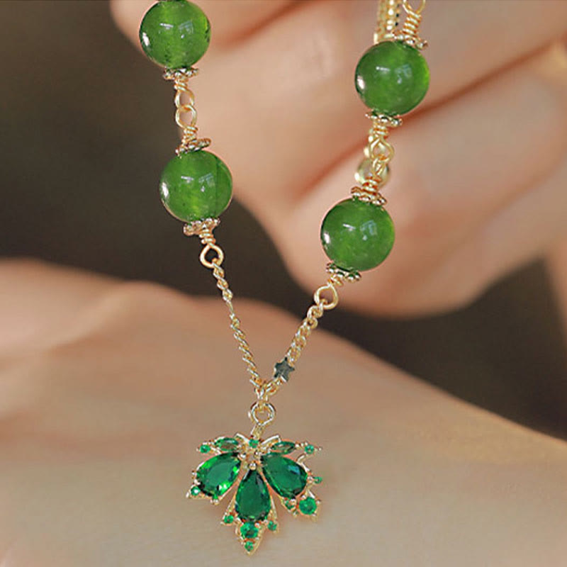 Buddha Stones 14k Gold Plated Green Chalcedony Maple Leaf Courage Strength Bracelet Bracelet BS 10