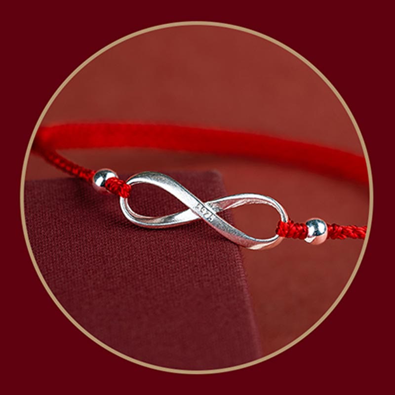 Buddhastoneshop 925 Sterling Silver Endless Knot Protection Luck Red String Bracelet Anklet
