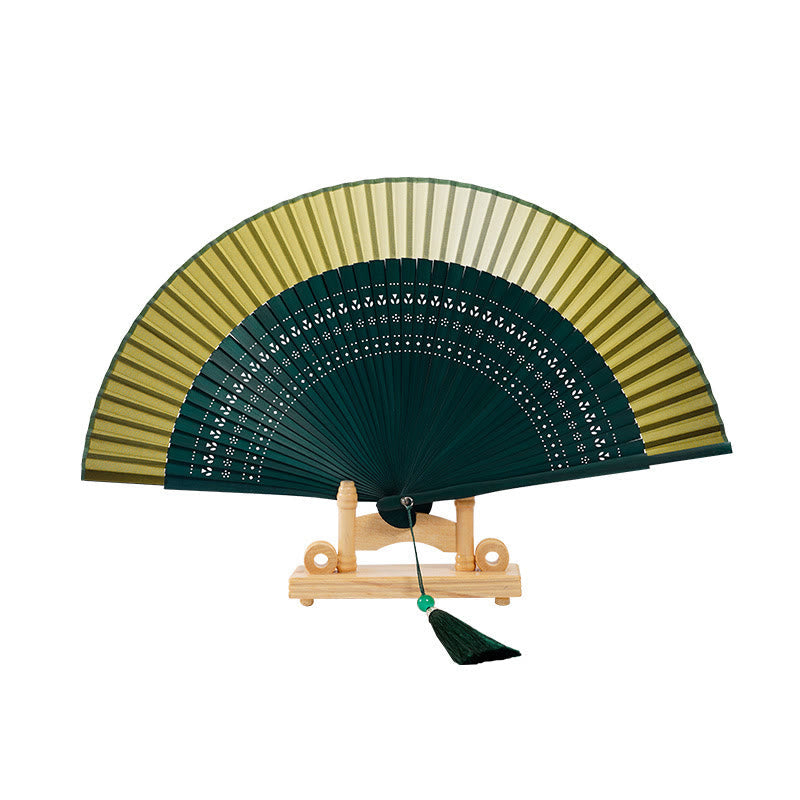Buddha Stones Gradient Color Hollow Engraved Handheld Bamboo Folding Fan Folding Fan BS 8