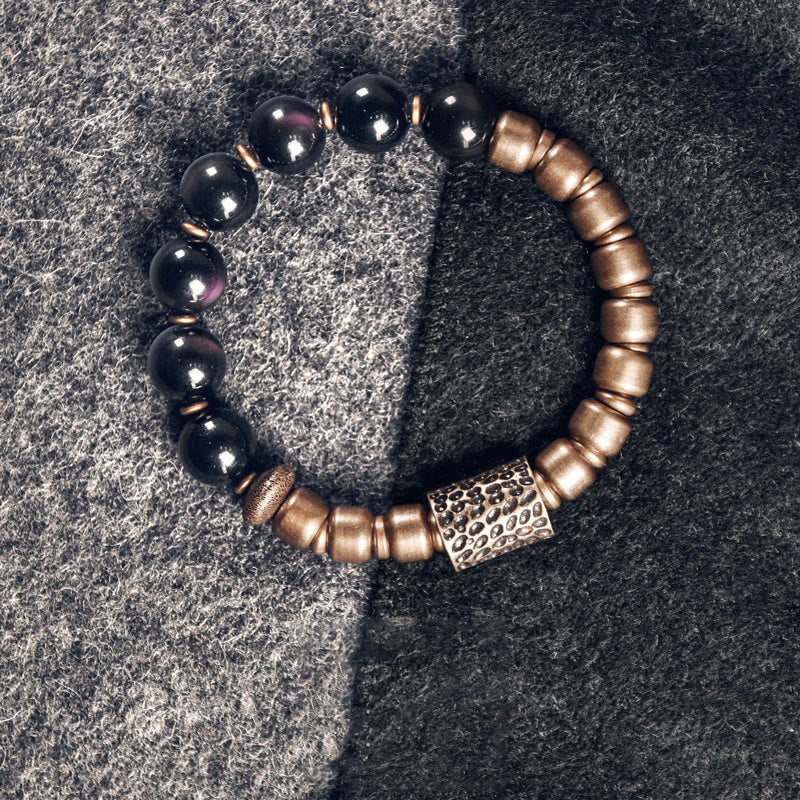 Buddha Stones Lava Rock Stone Rainbow Obsidian Copper Support Healing Bracelet Bracelet BS Rainbow Obsidian&Copper 18cm