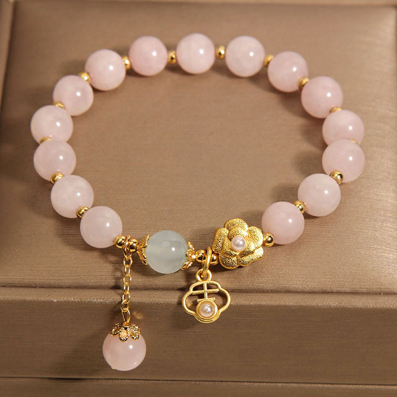 Buddha Stones Natural Pink Crystal Lucky Flower Warmth Bracelet Bracelet BS 3