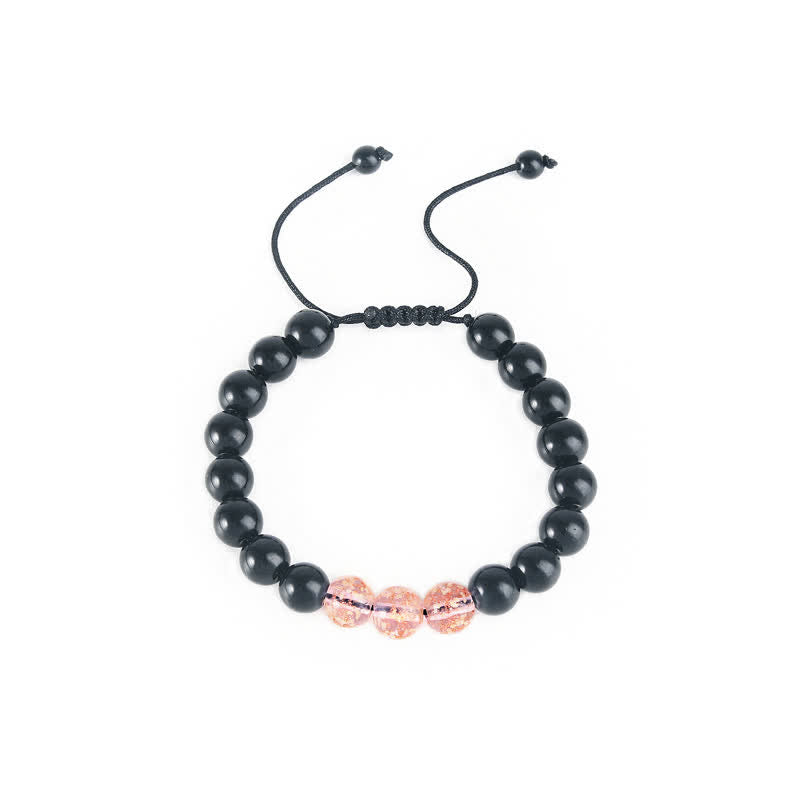 Buddha Stones Black Obsidian Luminous Glowstone Strength Bracelet Bracelet BS 12