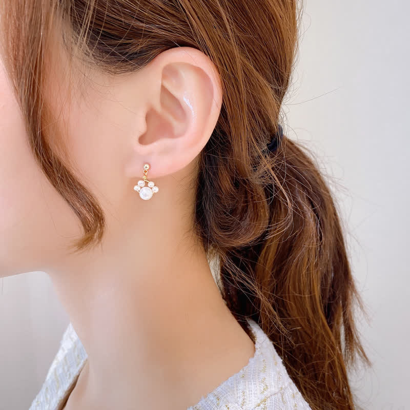 Buddha Stones Cute Cat Paw Pearl Wisdom Stud Drop Earrings Earrings BS 3