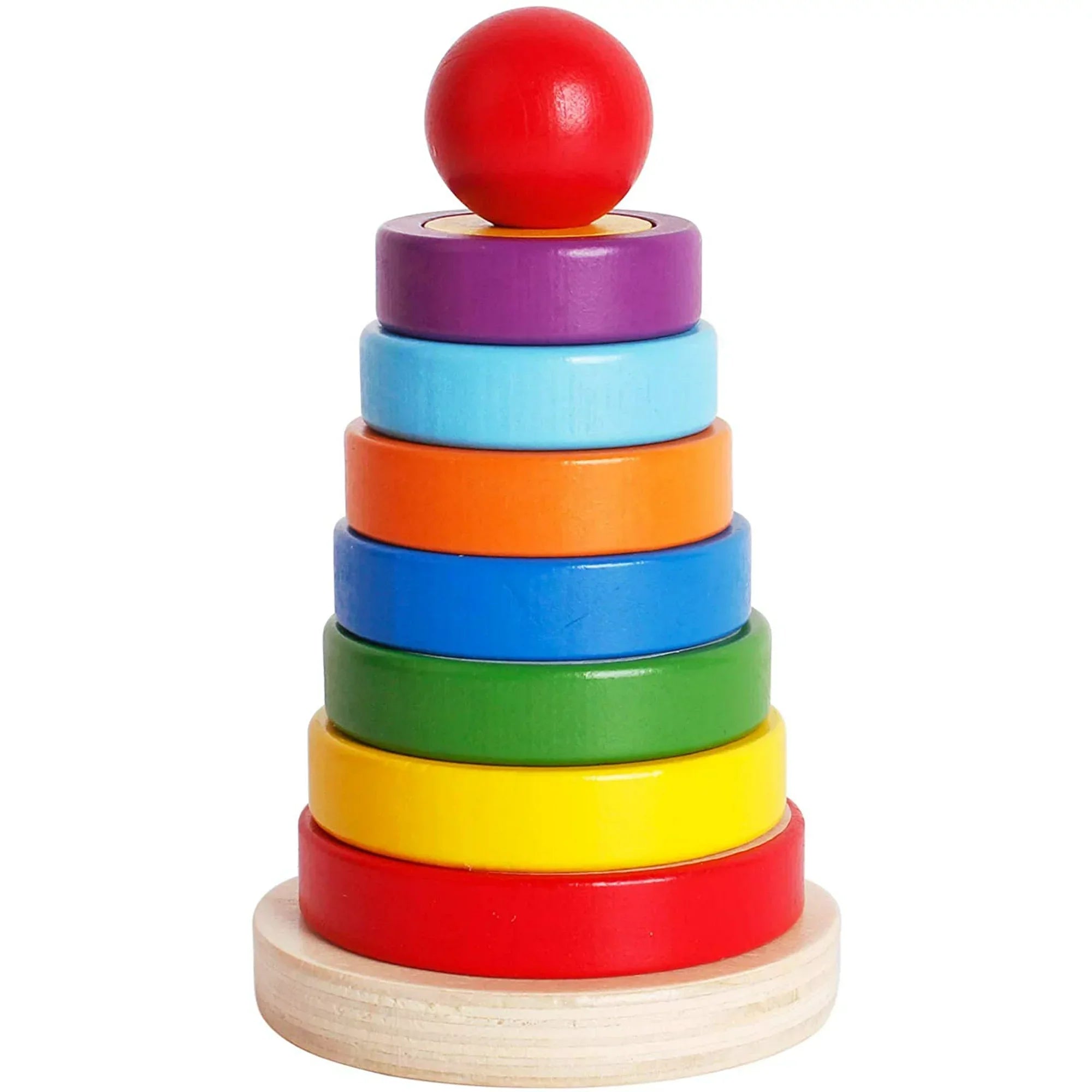 Fidtoy Torre apilable de anillos de madera arcoíris para niños pequeños, juguete Montessori para el tiempo de tranquilidad, juego en casa, clasificación de colores, desarrollo de habilidades motoras finas, juguete educativo
