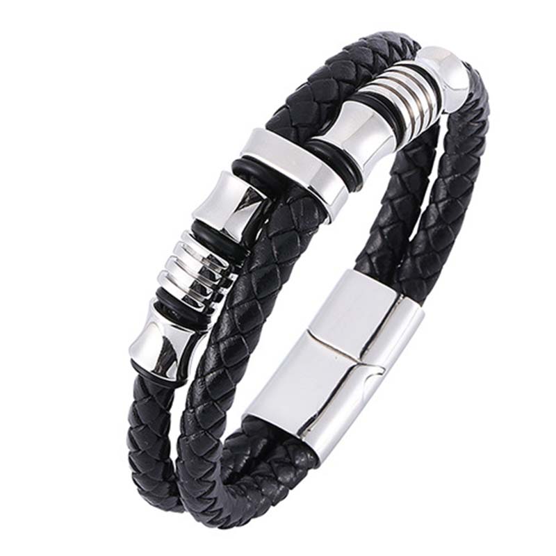Buddha Stones Layered Leather Weave Fortune Bracelet Bracelet BS Silver 20.5cm
