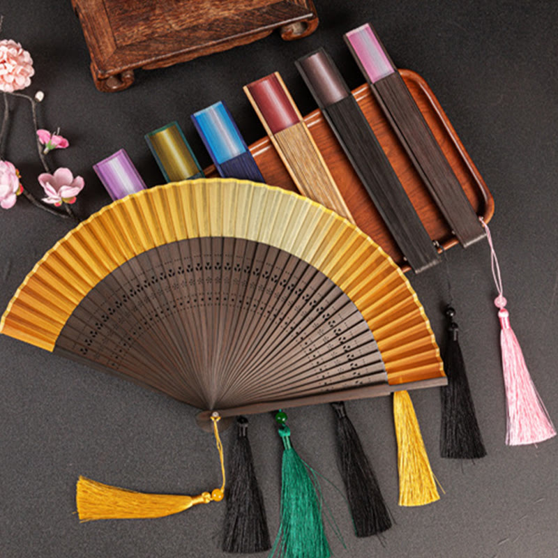 Buddha Stones Gradient Handheld Silk Bamboo Folding Fan