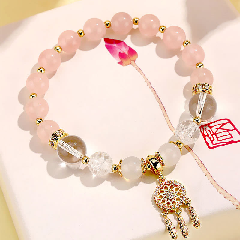Buddha Stones Green Strawberry Quartz Amethyst Crystal Dreamcatcher Healing Bracelet 12