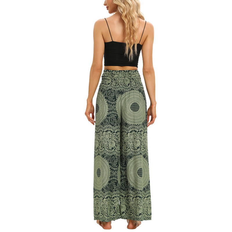 Buddha Stones Boho Lace-up Wide Leg Pants Women's Yoga Pants Women's Wide Leg Pants BS 11