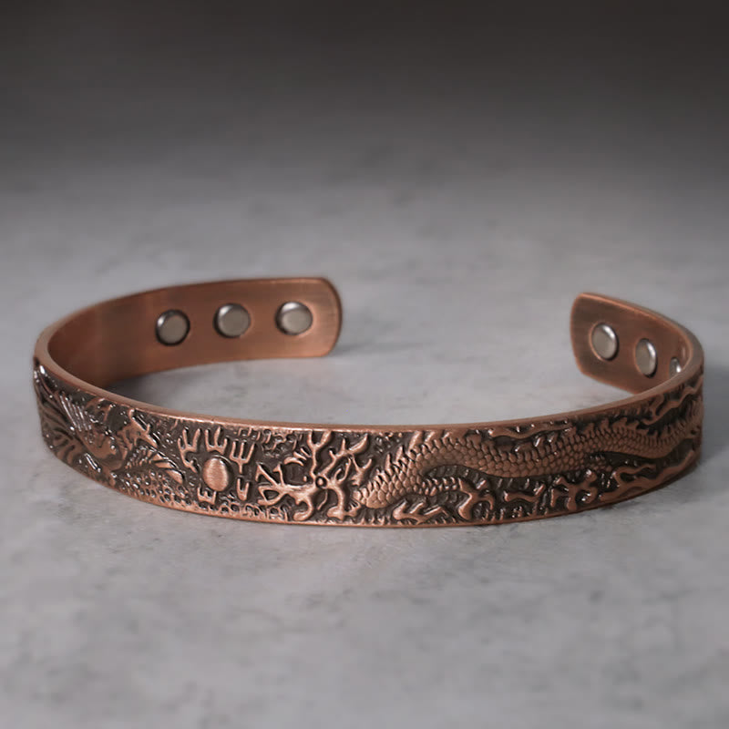 Buddha Stones Dragon Phoenix Magnetic Solid Copper Cuff Bracelet Bangle Bracelet Bangle BS main