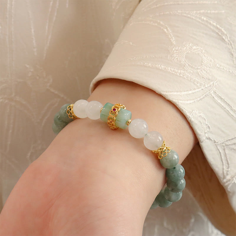 Buddha Stones Single Double Layer Jade Peace Buckle Luck Bracelet Bracelet BS 4